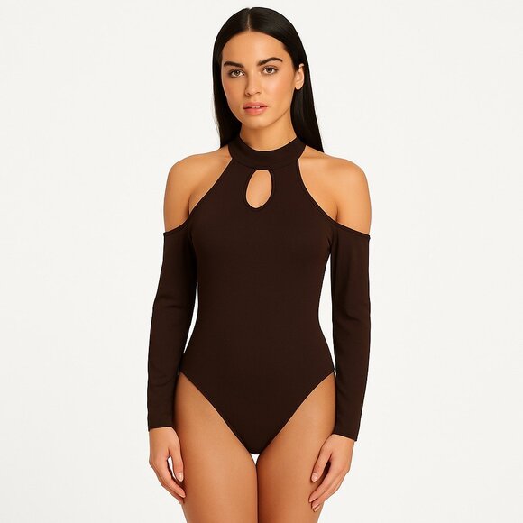 Zawary brown cold shoulder bodysuit M - Picture 1 of 6